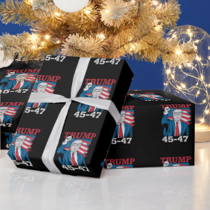 Trump 45 47 Vintage Retro USA American Flag Wrapping Paper