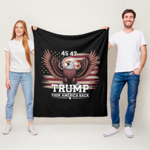 Trump 45th 47th President Flag 2025 Eagle America Fleece Blanket