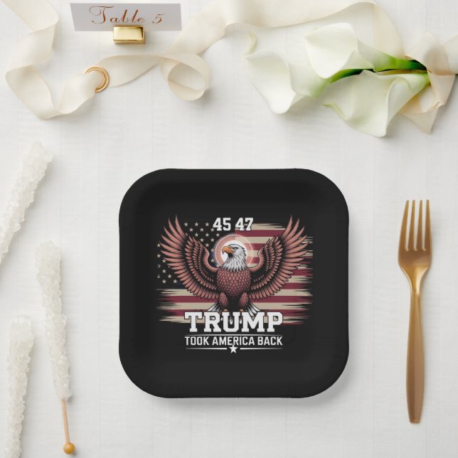 Trump 45th 47th President Flag 2025 Eagle America  Paper Plate (Wedding)