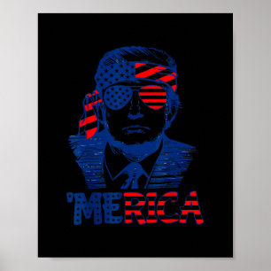 Trump 4th Of July Merica Men Women Usa American Fl Poster