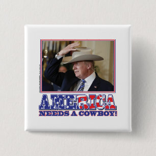 TRUMP-AMERICA-COWBOY 15 CM SQUARE BADGE