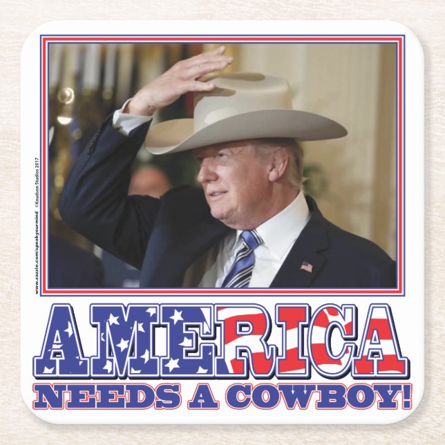 TRUMP-AMERICA-COWBOY SQUARE PAPER COASTER (Front)