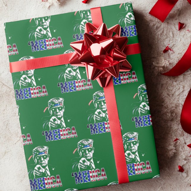 Trump American Flag USA, President Trump Merica Wrapping Paper (Creator Uploaded)