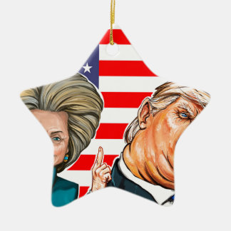 Trump and Hillary Caricature Ceramic Ornament