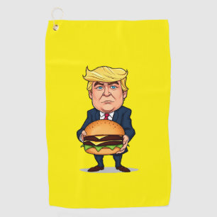 Trump and his burger - Funny and colorful illustra Golf Towel