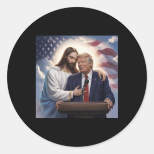 Trump And Jesus Usa Patriotic President Saviour Fa Classic Round Sticker