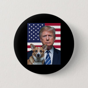 Trump And Pembroke Welsh Corgi Dog Usa Flag Electi 6 Cm Round Badge