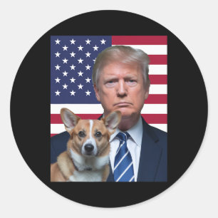 Trump And Pembroke Welsh Corgi Dog Usa Flag Electi Classic Round Sticker