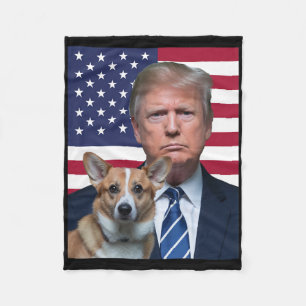 Trump And Pembroke Welsh Corgi Dog Usa Flag Electi Fleece Blanket