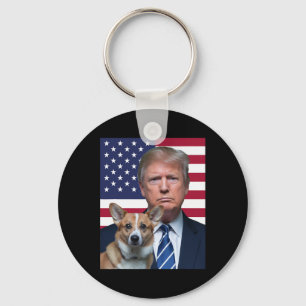 Trump And Pembroke Welsh Corgi Dog Usa Flag Electi Key Ring