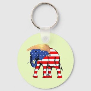 Trump Bad Hair Elephant Button Keychain, ZSSG Key Ring