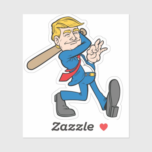 Trump Baseball Player Bat Swing Cartoon 45 (Sheet)