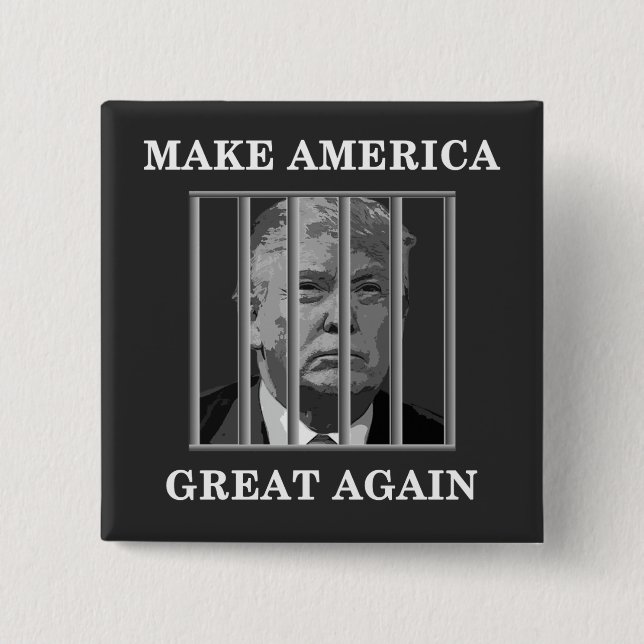 Trump Behind Bars 15 Cm Square Badge (Front)