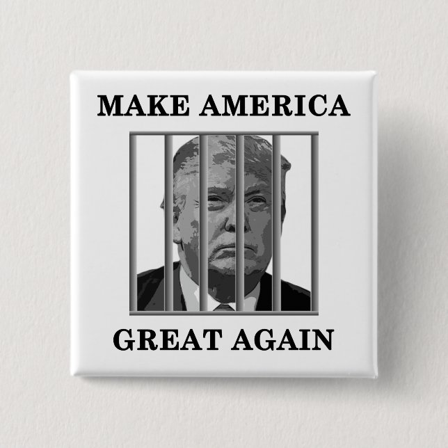 Trump Behind Bars 15 Cm Square Badge (Front)