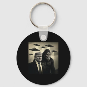 Trump Bigfoot Ufo Alien Encounter Conspiracy Funny Key Ring