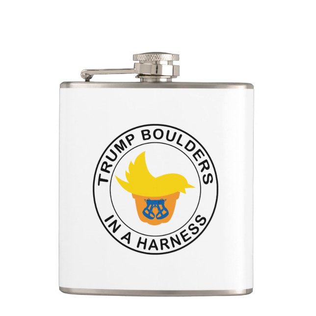 Trump Boulders In A Harness Hip Flask (Front)