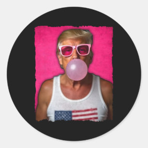 Trump Bubble Gum Pink Sungles Usa Flag Funny Classic Round Sticker