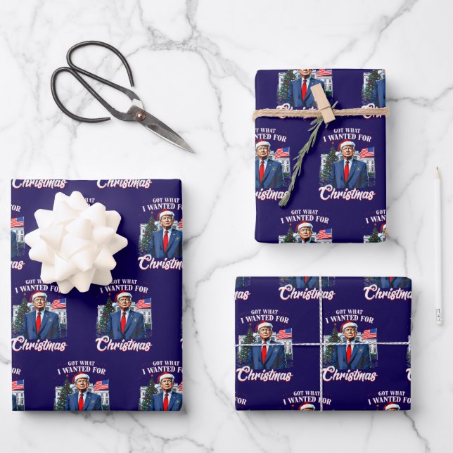 Trump Christmas Blue Wrapping Paper Sheet (Front)