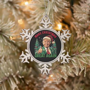 Trump Christmas, Trump Make Christmas Great Again Snowflake Pewter Christmas Ornament