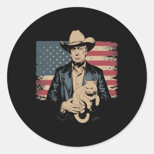 Trump Cowboy Funny Cat Political Parody Design  Classic Round Sticker