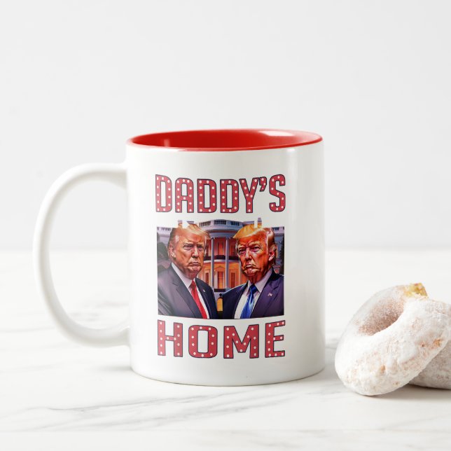 Trump Daddys Home White House 2024 Two-Tone Coffee Mug (With Donut)