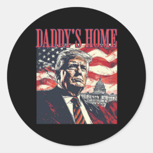 Trump Daddys Home White House Usaamerican Flag Vin Classic Round Sticker