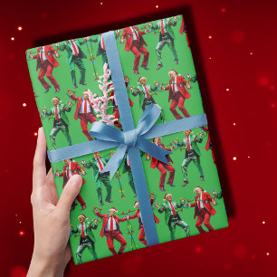 Trump Dancing Trump Santa Dance Christmas Green Wrapping Paper