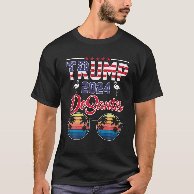 Trump Desantis 2024 Retro American Flag Flamingo S T-Shirt (Front)