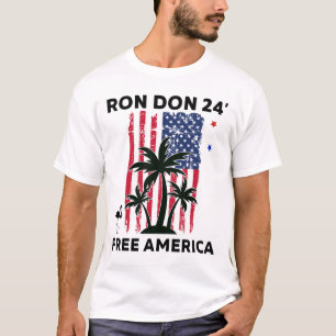 Trump Desantis Ron Don 24' American Flag Flamingo  T-Shirt