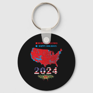 Trump Election Map 2024 Funny Merry Christmas Happ Key Ring
