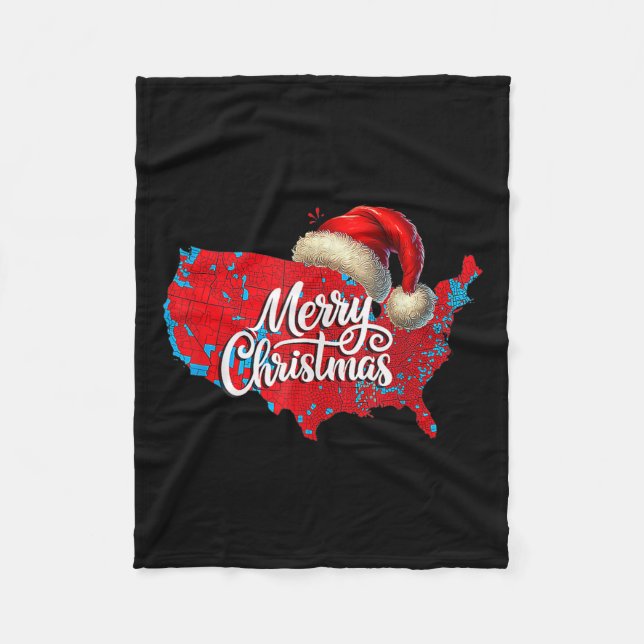 Trump Election Map Merry Christmas Holiday Santa H Fleece Blanket (Front)