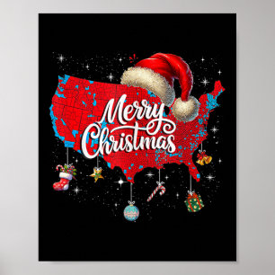 Trump Election Map Merry Christmas Holiday Santa H Poster