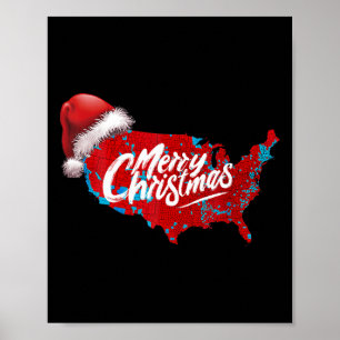 Trump Election Map Merry Christmas Holiday Santa H Poster