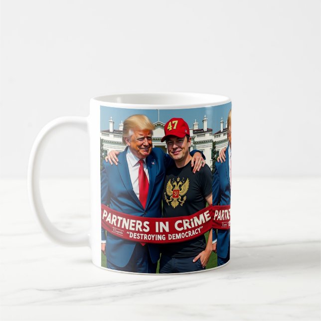 Trump Elon Partners in Crime AI Art Coffee Mug (Left)