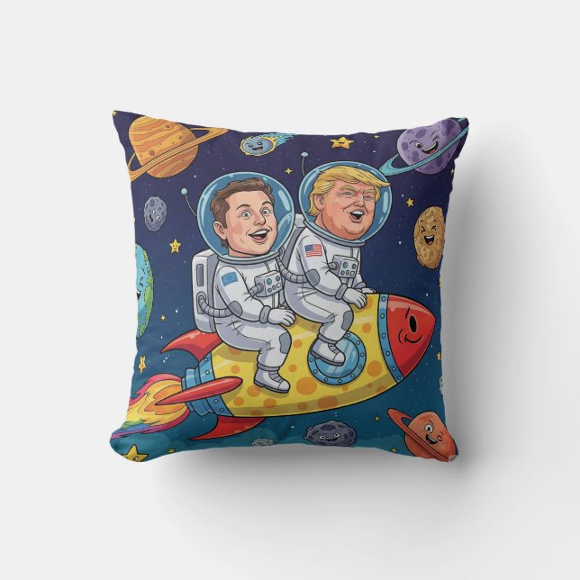 Trump & Elon Space Adventure, Cosmic Journey Cushion (Front)