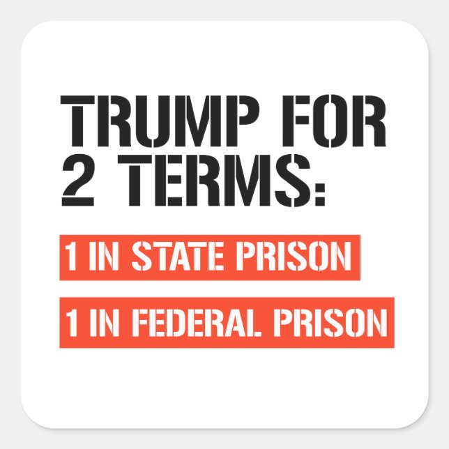 Trump for 2 terms: State Prison and Federal Prison Square Sticker (Front)
