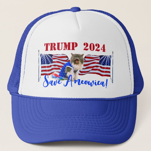 TRUMP fur A'meowica! Cute Cat  Trucker Hat (Front)