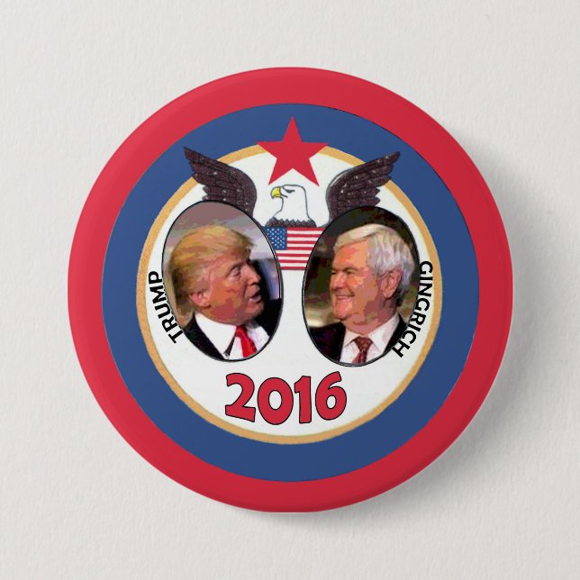 Trump / Gingrich 2016 7.5 Cm Round Badge (Front)