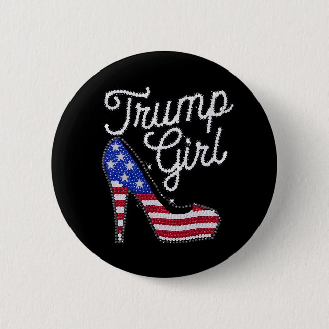 Trump Girl High Heel American Flag Bling Patriot 6 Cm Round Badge (Front)