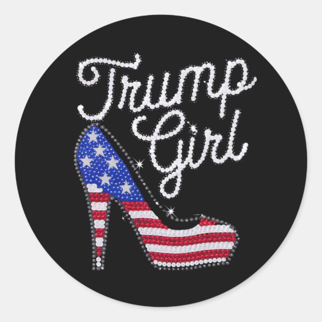 Trump Girl High Heel American Flag Bling Patriot Classic Round Sticker (Front)