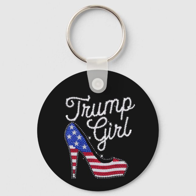 Trump Girl High Heel American Flag Bling Patriot Key Ring (Front)