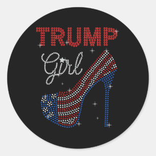 Trump Girl High Heel Rhinestone Us Flag Vote Trump Classic Round Sticker