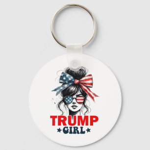 Trump Girl Messy Bun Sungles Trump American Flag Key Ring