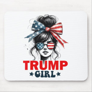 Trump Girl Messy Bun Sungles Trump American Flag Mouse Pad