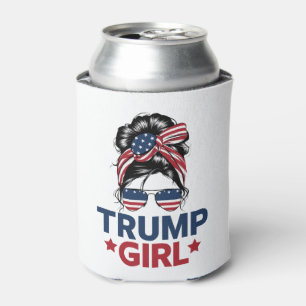 Trump Girl Messy Bun Trump 2024 Election American Can Cooler