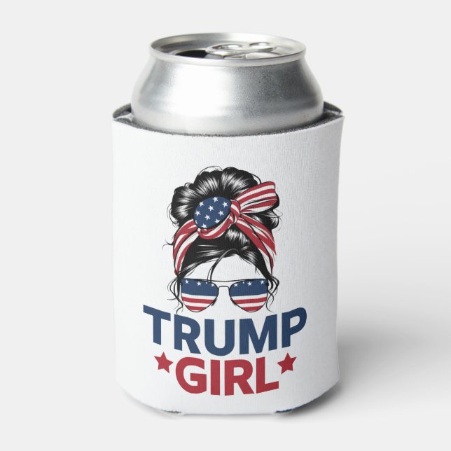 Trump Girl Messy Bun Trump 2024 Election American  Can Cooler (Can Front)