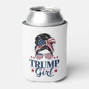 Trump Girl Messy Bun Trump 2024 Election American Can Cooler