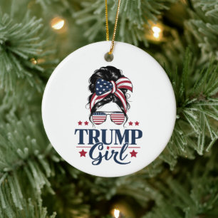 Trump Girl Messy Bun Trump 2024 Election American  Ceramic Ornament