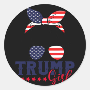 Trump Girl Messy Bun Trump 2024 Election American  Classic Round Sticker
