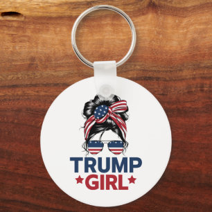 Trump Girl Messy Bun Trump 2024 Election American Key Ring